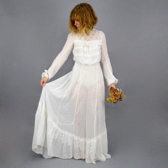 Antique 1900s Edwardian White Cotton Swiss Dot Gibson Girl Dress, 2pc Edwardian Blouse and Trained Skirt