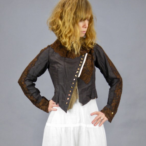 Victorian Bodice, Early 1890s Antique Lace Trim Br