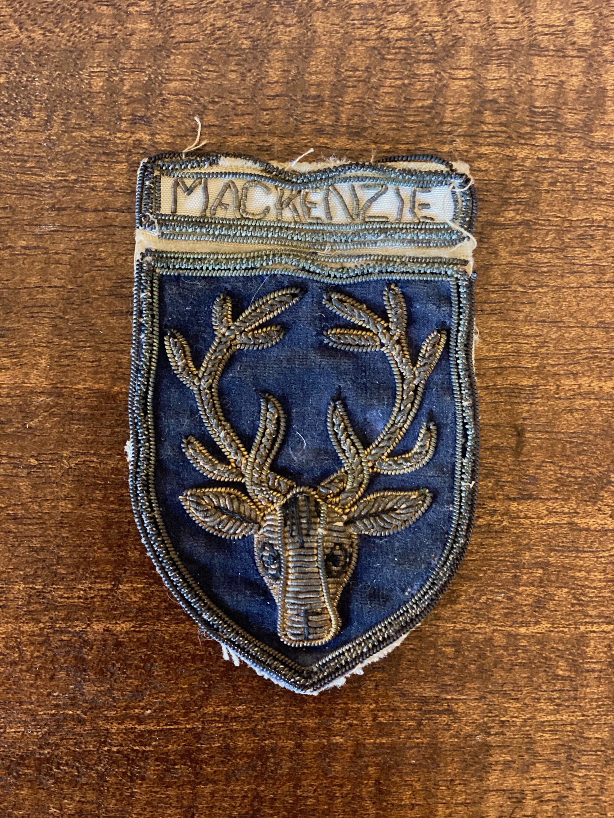 Antique Mackenzie Family Coat of Arms Patch with Stag, WWI Bullion ...