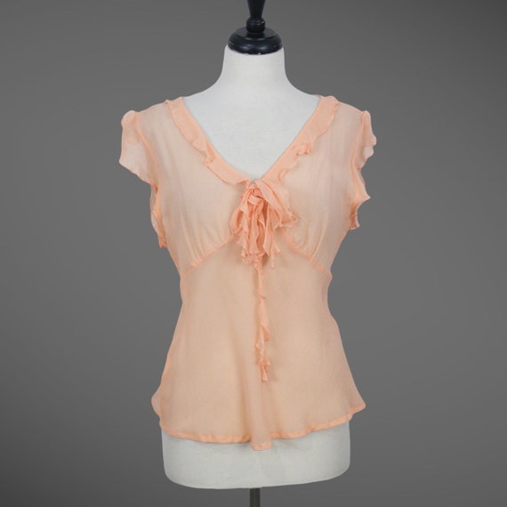 1930s Blouse, Vintage 30s Sheer Silk Chiffon Flut… - image 1