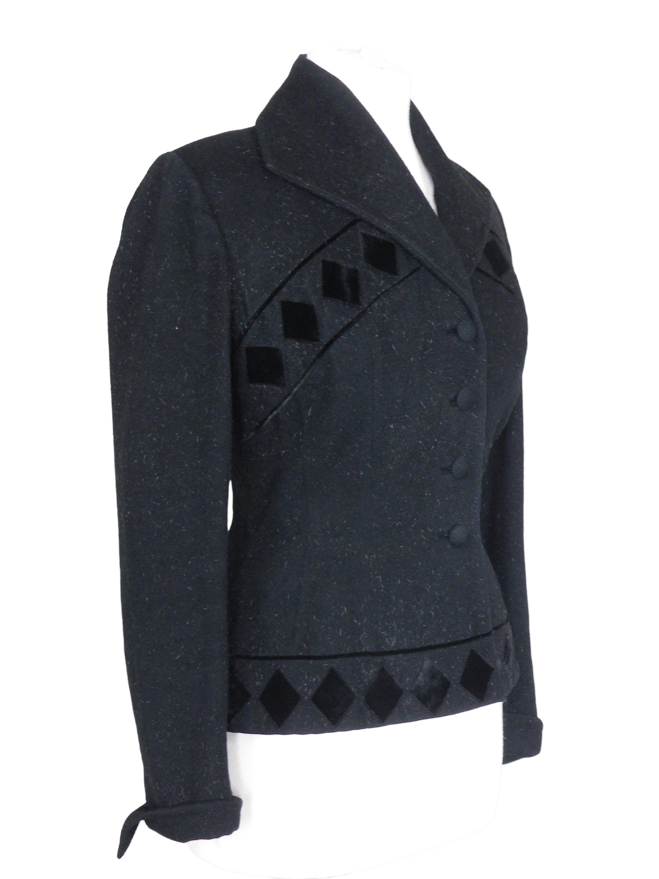Vintage 1940s Lilli Ann Black Wool Velvet Diamond Jacket with Silver ...