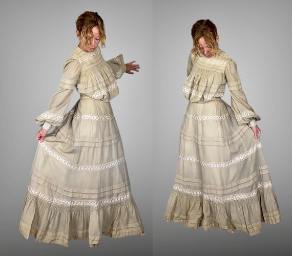 Antique 1900s Gibson Girl Dress, Edwardian Beige … - image 4