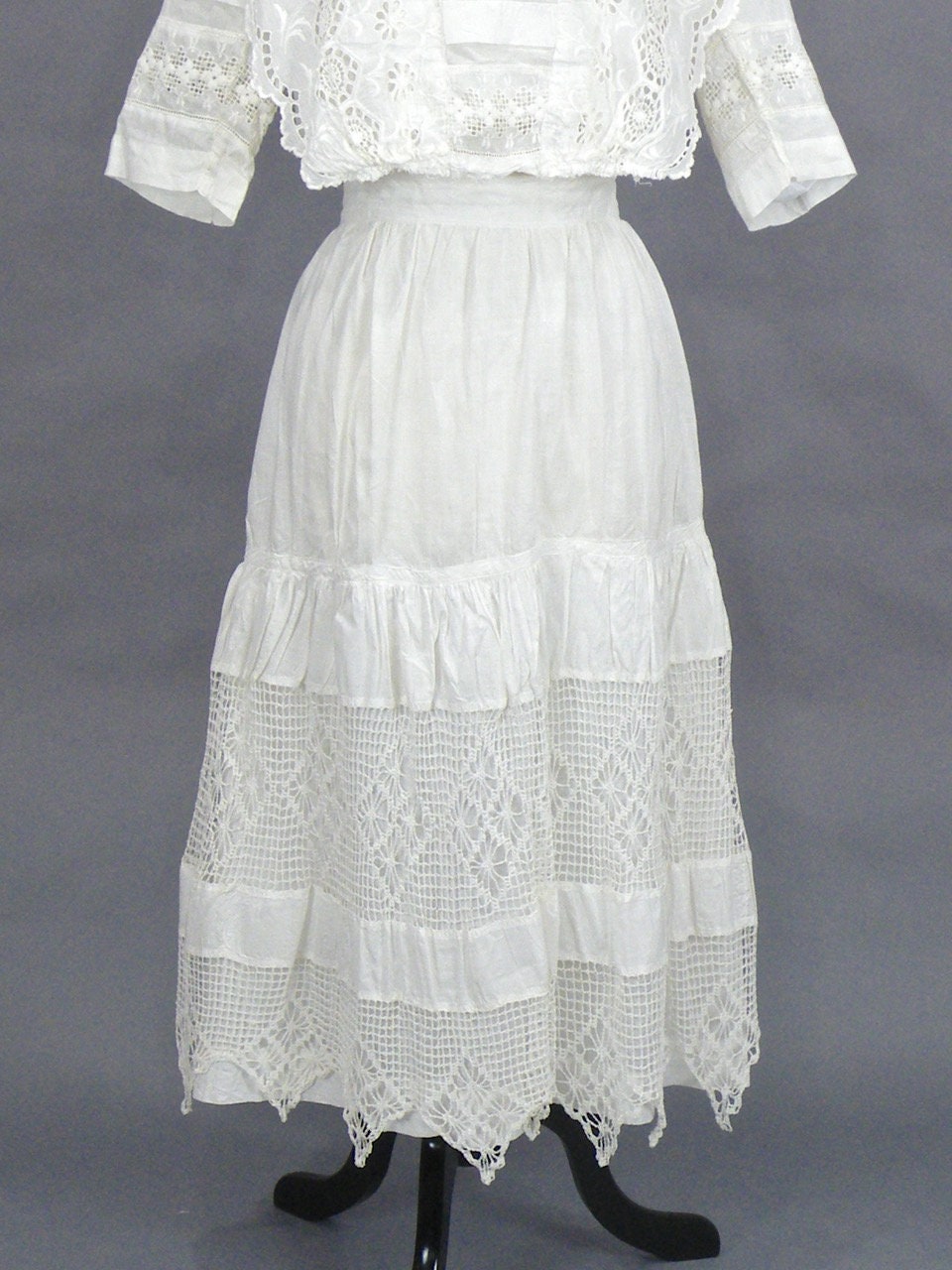 Edwardian Skirt, 1900s 1910s White Cotton Crochet Lace Skirt, Antique ...