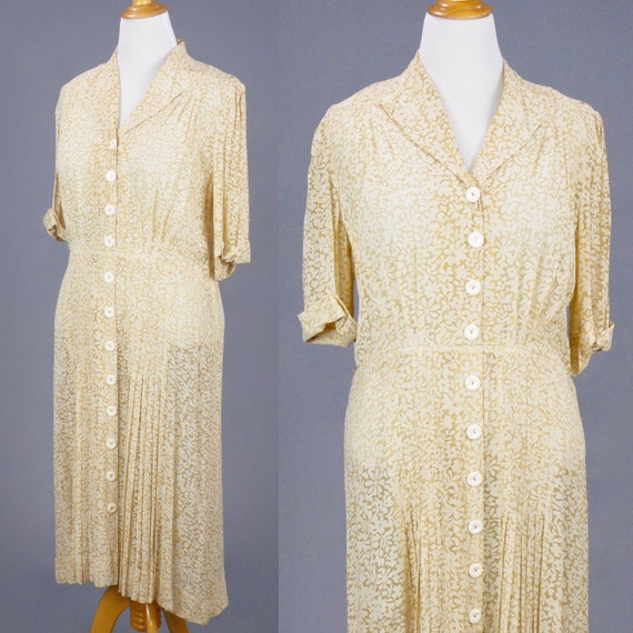 Vintage 1940s Dress, Pale Apricot 40s Sheer Floral