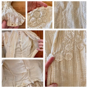 1900s Gibson Girl Dress, Antique Edwardian Lace Appliqué Striped Linen Blouse and Skirt Set, XS S image 10