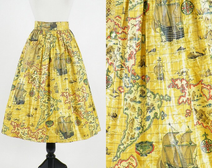 1950s Novelty Print Skirt Vintage 50s Skirt Map Skirt World Etsy