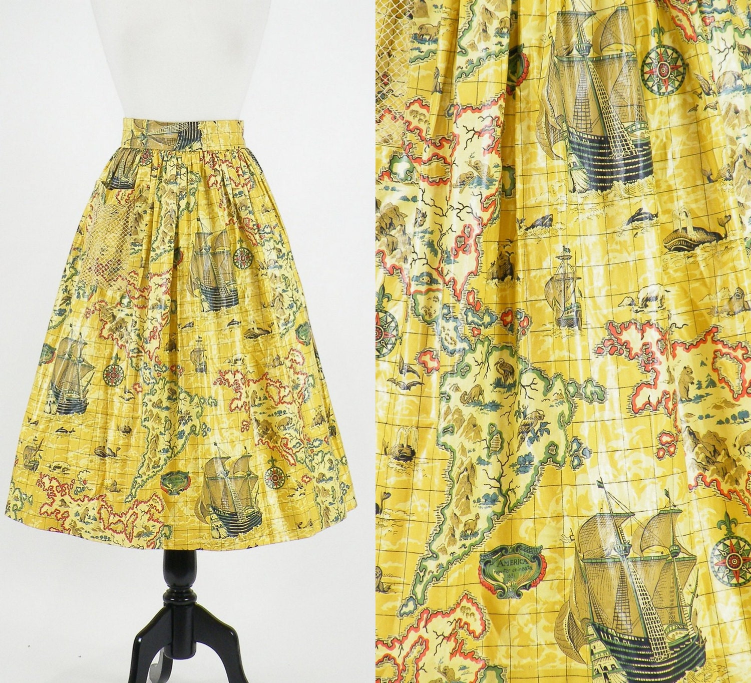 1950s Novelty Print Skirt Vintage 50s Skirt Map Skirt World Etsy