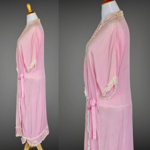 Vintage 1920s Pink Silk Lace Robe, 20s Dressing Gown, Boudoir Lingerie Loungewear, Yolande London Paris New York image 3