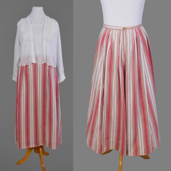 1910s Edwardian Striped Cotton Skirt, Antique 1910s Red & Tan Striped Workwear Sportswear Skirt, Large