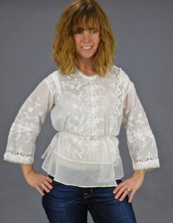 Antique Eyelet Blouse, 1910s Blouse, Whitework Emb