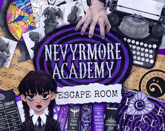 Nevyrmore Academy Escape Room | Printable Wednesday Birthday Party Game | Halloween Mystery Mansion Horror Activity | Teen Adult Game Night