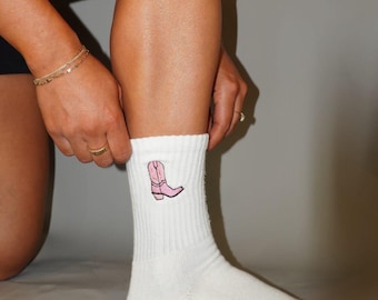 Embroidered Cowgirl Boot Socks – Available in grip for Pilates, Barre, Lagree and Regular (bachelorette, girls night)
