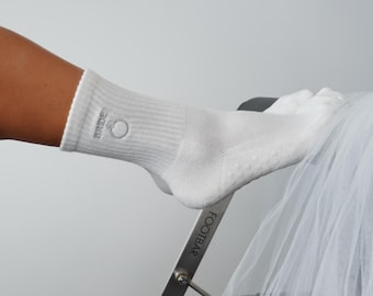 Bride with Ring Socks - Available in grip for Pilates, Barre, Lagree and Regular, bachelorette, gift for bride, bridal shower gift