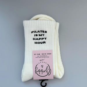 GRIP SOCKS - &quot;Pilates is my Happy Hour&quot; Embroidered Socks, perfect for Pilates, Yoga, Barre or Lagree