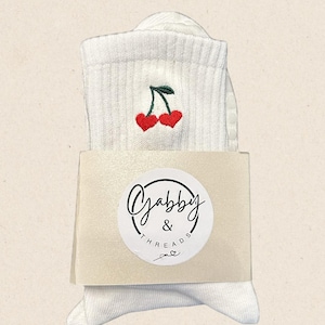 GRIP SOCKS - Cherry Heart Embroidered Socks, Perfect for Pilates, Yoga, Barre, Lagree - Non-Slip, Soft & Comfy