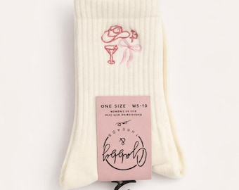 Embroidered Cowgirl Cocktail Socks – Available in grip for Pilates, Barre, Lagree and Regular (bachelorette, girls night)