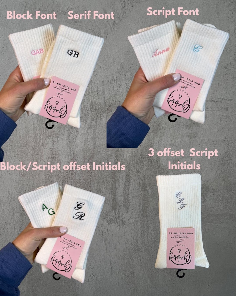 Chaussettes personnalisées avec prénoms/initiales - Disponibles en chaussettes antidérapantes pour Pilates, barre, Lagree et Regular (célibataire, soirée entre filles) image 3