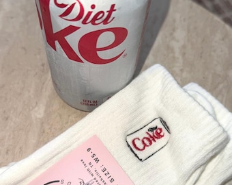Diet Coke Embroidered Socks, Grip socks for Pilates, Barre, Lagree, cozy crew socks, gift for diet coke lover