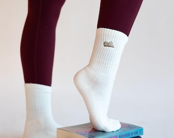 Book Club Socks, Cute Embroidered Grip & Crew Socks, Cozy Reader Gift, Book Lover Socks, Pilates, Barre, Lagree