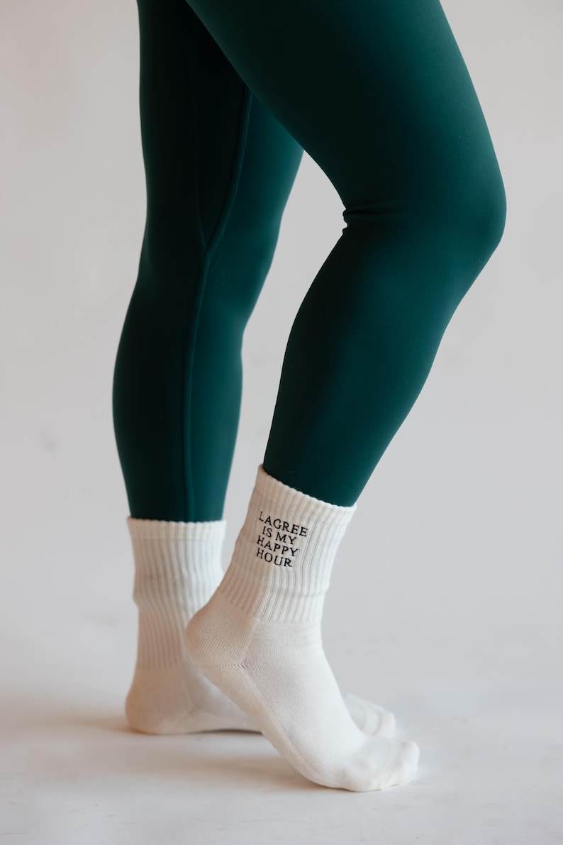 Lagree Is My Happy Hour Grip Socks, Cute Lagree Socks, Aesthetic Workout Socks, Cozy Crew Socks for Women image 1