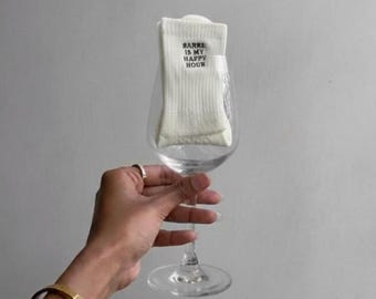 Barre Is My Happy Hour Socks, Cute Barre Grip Socks, Workout Socks, Cozy Embroidered Crew Socks, Gift for Barre lover