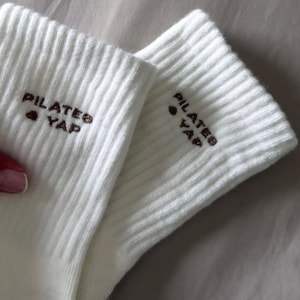 GRIP SOCKS - "Pilates & Yap" Embroidered | Non-Slip Socks Fun Workout Socks, Studio Gift, Pilates Girl Essentials