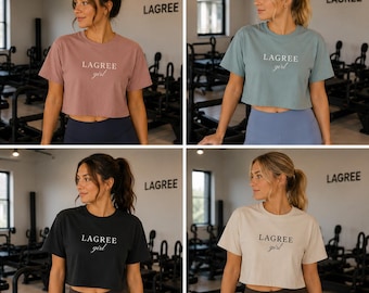 Lagree Girl Embroidered Crop Tee, Women's Workout Tank, Lagree Studio Apparel, Lagree Gift for Her, Minimalist Activewear