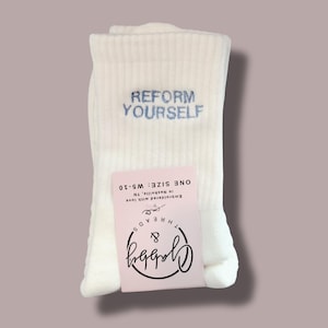GRIP SOCKS - Embroidered &quot;Reform Yourself - Pilates, Yoga, Barre, Lagree - Non-Slip, Grippy Workout Socks for Stability & Comfort