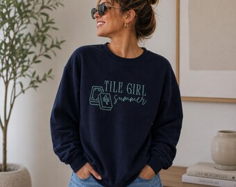 Tile Girl Summer Embroidered Crewneck, Mahjong Crewneck, Mahjong Gift