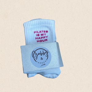 GRIP SOCKS - "Pilates is my Happy Hour" Embroidered Socks, perfect for pilates, yoga, barre or lagree