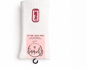 Coca-Cola Embroidered Socks – Available in grip for Pilates, Barre, Lagree and Regular (bachelorette, girls night)