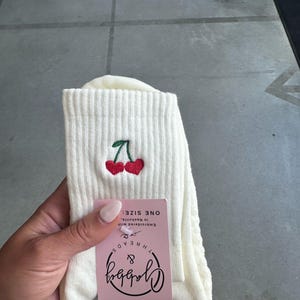 GRIP SOCKS - Cherry Heart Embroidered Socks, Perfect for Pilates, Yoga, Barre, Lagree - Non-Slip, Soft & Comfy
