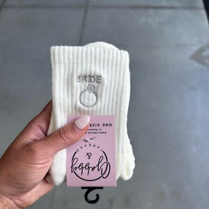 CREW SOCKS - &quot;Bride with Ring&quot; - Embroidered Socks - Wedding Gift, Bride-to-Be Socks, Bachelorette Party Favor, Bridal Shower Gift
