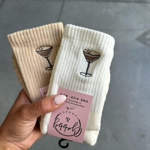 GRIP SOCKS Espresso Martini Embroidered - Pilates, Yoga, Barre, Lagree - Non-Slip, Trendy & Fun, Perfect for Your Workout or Lounge Time