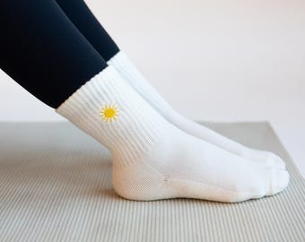 Embroidered Sunshine Socks – Grip Socks for Pilates, Barre, Lagree or regular socks for everyday wear
