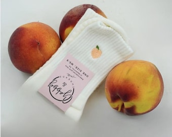Embroidered Peach Socks -  Available in grip socks for Pilates, Barre, Lagree and Regular (bachelorette, girls night)