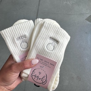 GRIP SOCKS - &quot;Bride with Ring&quot; -  Embroidered socks, perfect gift for bride to wear to Pilates, Yoga, Barre or Lagree
