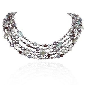 Handmade Baroque Pearl Necklace: Sterling Silver, Sea Green Crystal