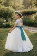 Ivory flower girl dress,Ivory Lace flower girl dress,Tulle Flower Girl Dress,Rustic Flower Girl Dresses,Boho Flower Girl, Birthday Dress
