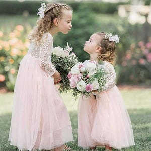 Tulle Flower Girl Dress • Ivory / Blush Boho Rustic Lace Flower Girl Gown