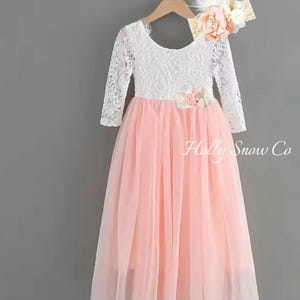 Blush Pink Flower Girl Dress, Princess birthday dress, Rustic Flower girl, lace flower girl dress, pink tutu birthday girl dress, 1st