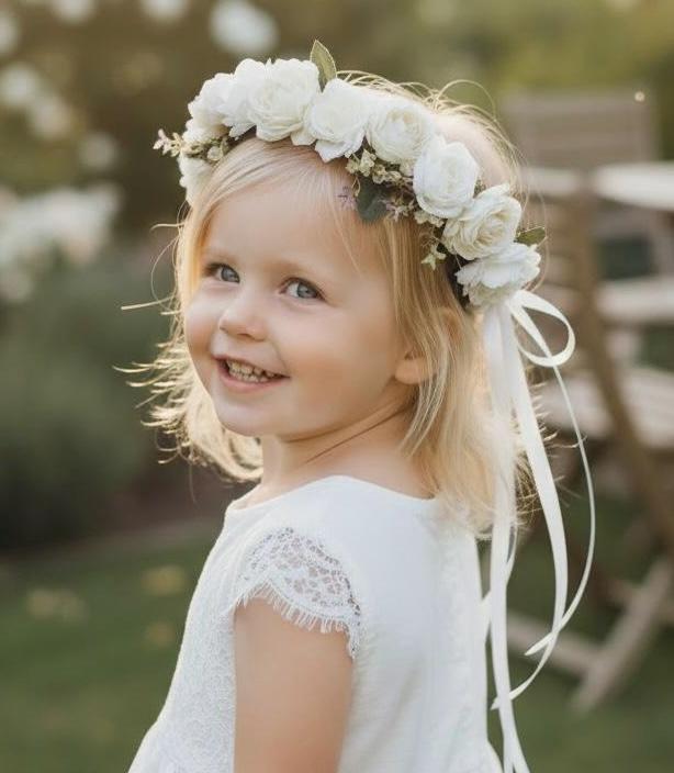 Satin Ivory Flower Girl Headband - Etsy display picture 3