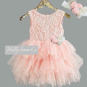 Baby Girls flower girl Dress, Toddler Girls blush tutu dresses, Dusty Pink Tulle Lace dress, flower girl dresses rustic wedding vintage lace