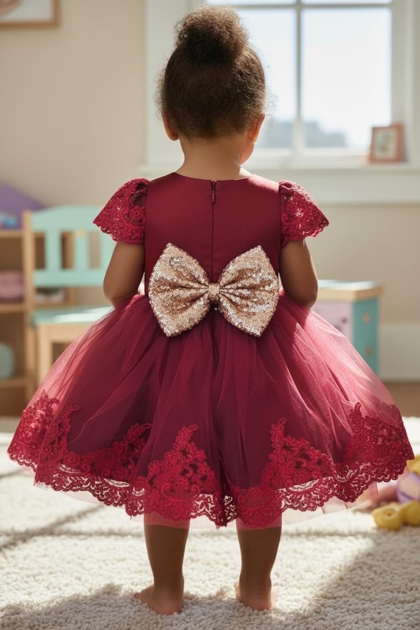 fitted lace wedding dress Baby Girl Red Christmas Birthday Party Dress Sequin Puffy Princess Dr –  marryshe main image 0