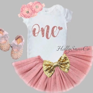 Tenue 1er anniversaire bébé fille, 1er anniversaire rose et or, gâteau Smash Girl, Tutu 1er anniversaire, jupe petti rose, deux anniversaires