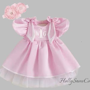 Girl's Easter Dress with bow , Embroidered, Multi Color, Special Occassion, Classic Monogram, Gift, Picture Day Easter Outfit, Spring