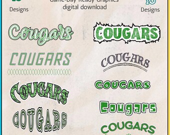 Cougars School Mascot Digital Download • Team Spirit png pdf jpg •  Sublimation Design green