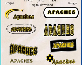 Apaches School Mascot Digital Download png, jpg, pdf | Team Spirit Sublimation Cricut File
