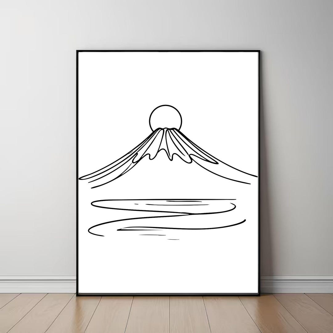 Mount Fuji Line Art Print – Japan Minimalist Black and White Wall Art ...