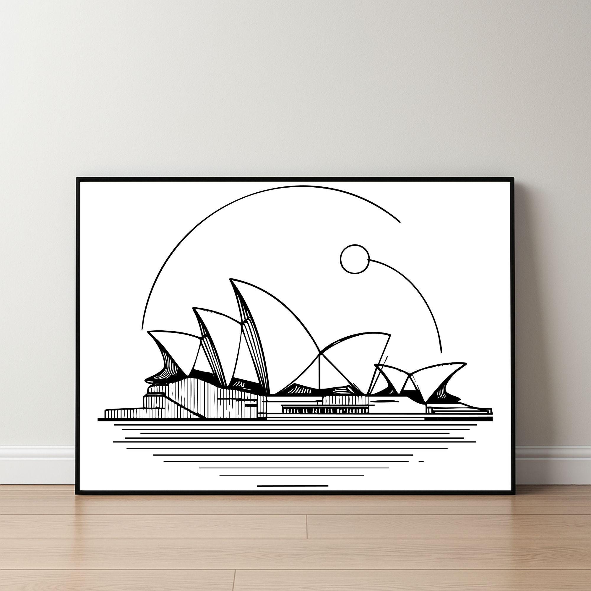 Sydney Opera House Line Art Print – Minimalist Australia Wall Art – Black and White Digital Download – Modern Travel Decor
